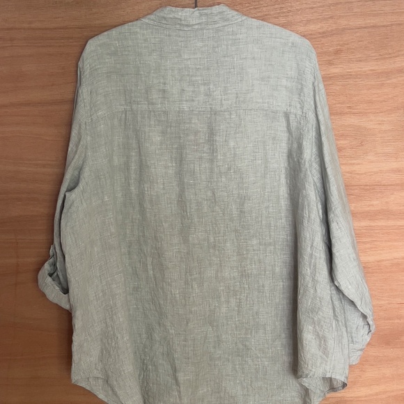 Sigrid Olsen 100% linen button up shirt 2X green roll tab sleeves minimalist - Picture 5 of 6